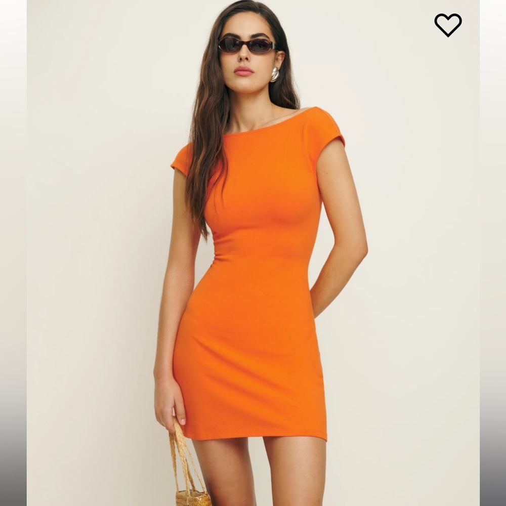 Reformation Vibrant Orange Cap-Sleeve Mini Dress